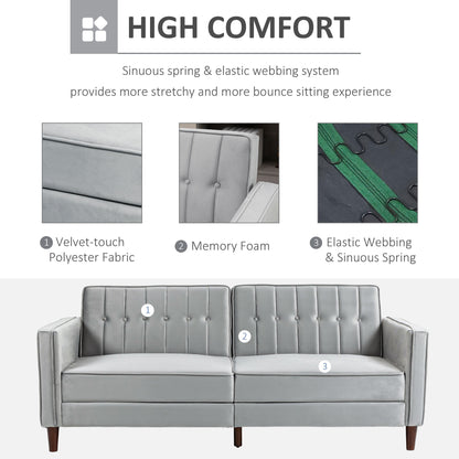 Modern Convertible Sofa Futon Velvet-Touch Tufted Couch Compact Loveseat with Adjustable Split Back, Light Grey