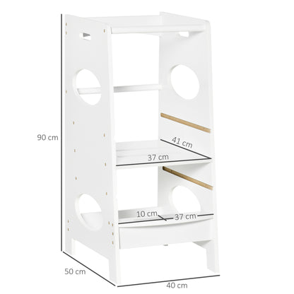 Kids Step Stool Toddler Kitchen Stool Tower with Adjustable Standing Platform for Kids Kitchen Counter White