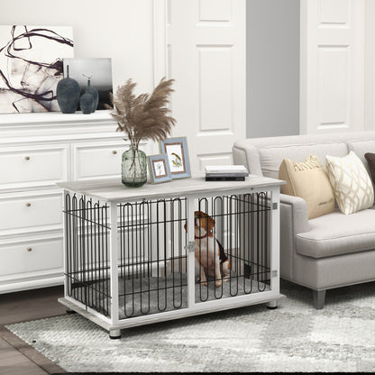 Large Dog Crate Furniture Side Table | Washable Cushion | Lockable Door | Steel Wire Ventilation | Large Dogs up to 35kg | 105 x 68 x 75cm | Graphite
