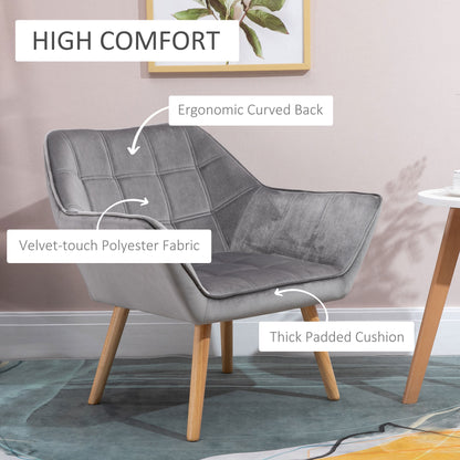 Armchair Accent Chair Wide Arms Slanted Back Padding Iron Frame Wooden Legs Home Bedroom Furniture Seating Grey