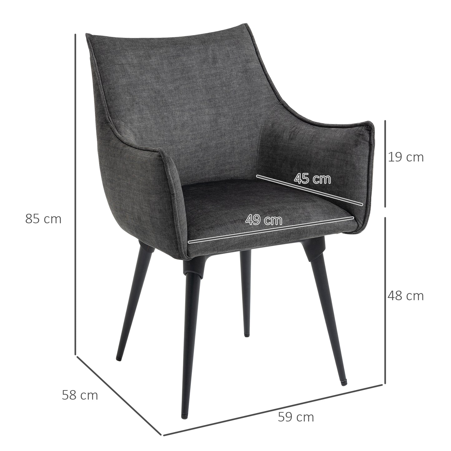 Accent Chairs for Living Room, Bedroom Arm Chair with Steel Legs, Dark Grey