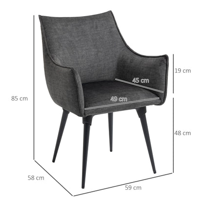 Accent Chairs for Living Room, Bedroom Arm Chair with Steel Legs, Dark Grey