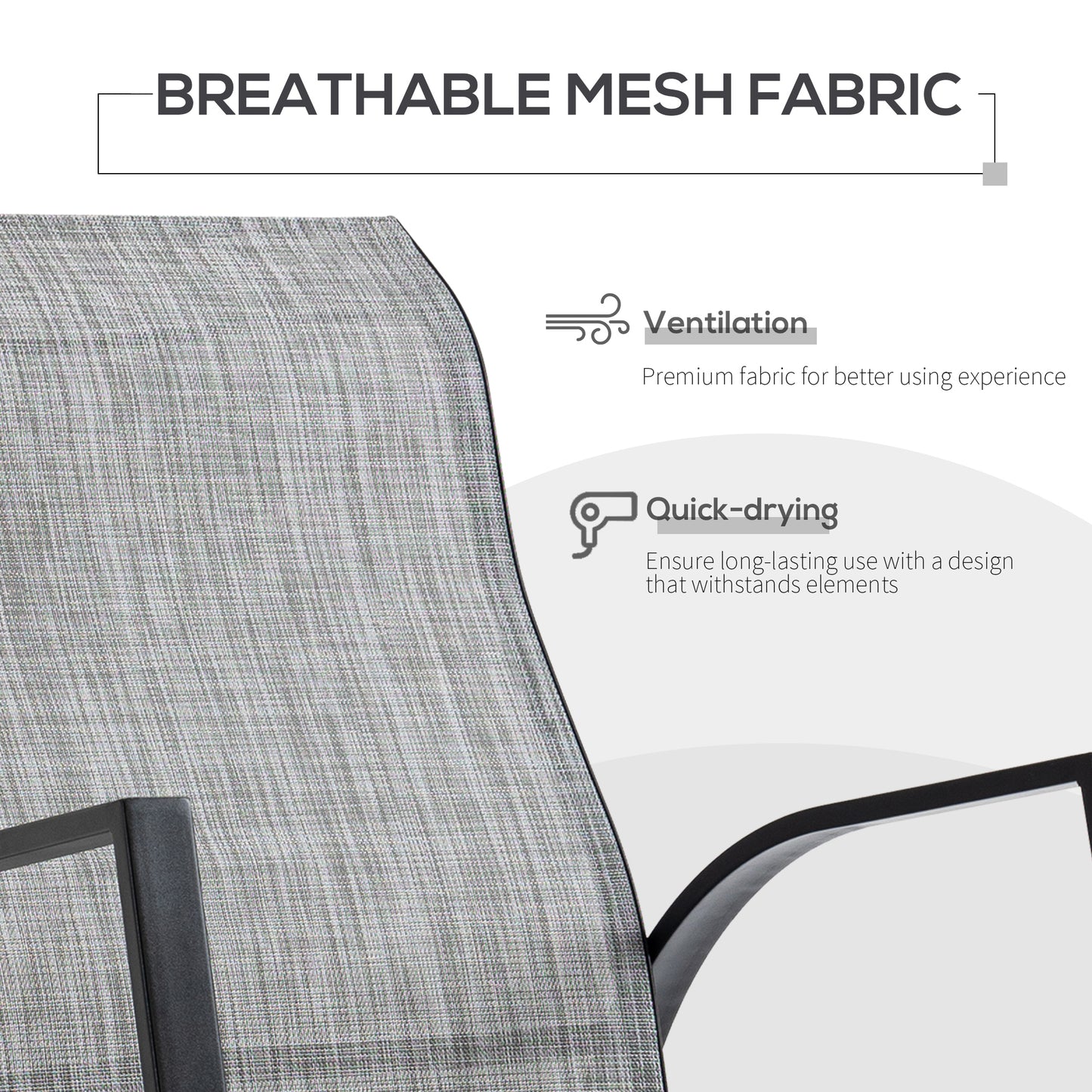 Outsunny 3 Piece Outdoor Patio Bistro Set w/ 2 Rocking Chairs and Tempered Glass Table for Garden, Porch, Poolside, Grey