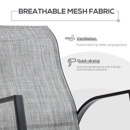 Outsunny 3 Piece Outdoor Patio Bistro Set w/ 2 Rocking Chairs and Tempered Glass Table for Garden, Porch, Poolside, Grey