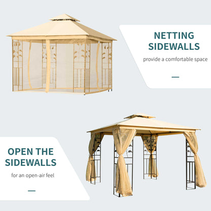 Outsunny 3x3 m Double Top Gazebo-Beige
