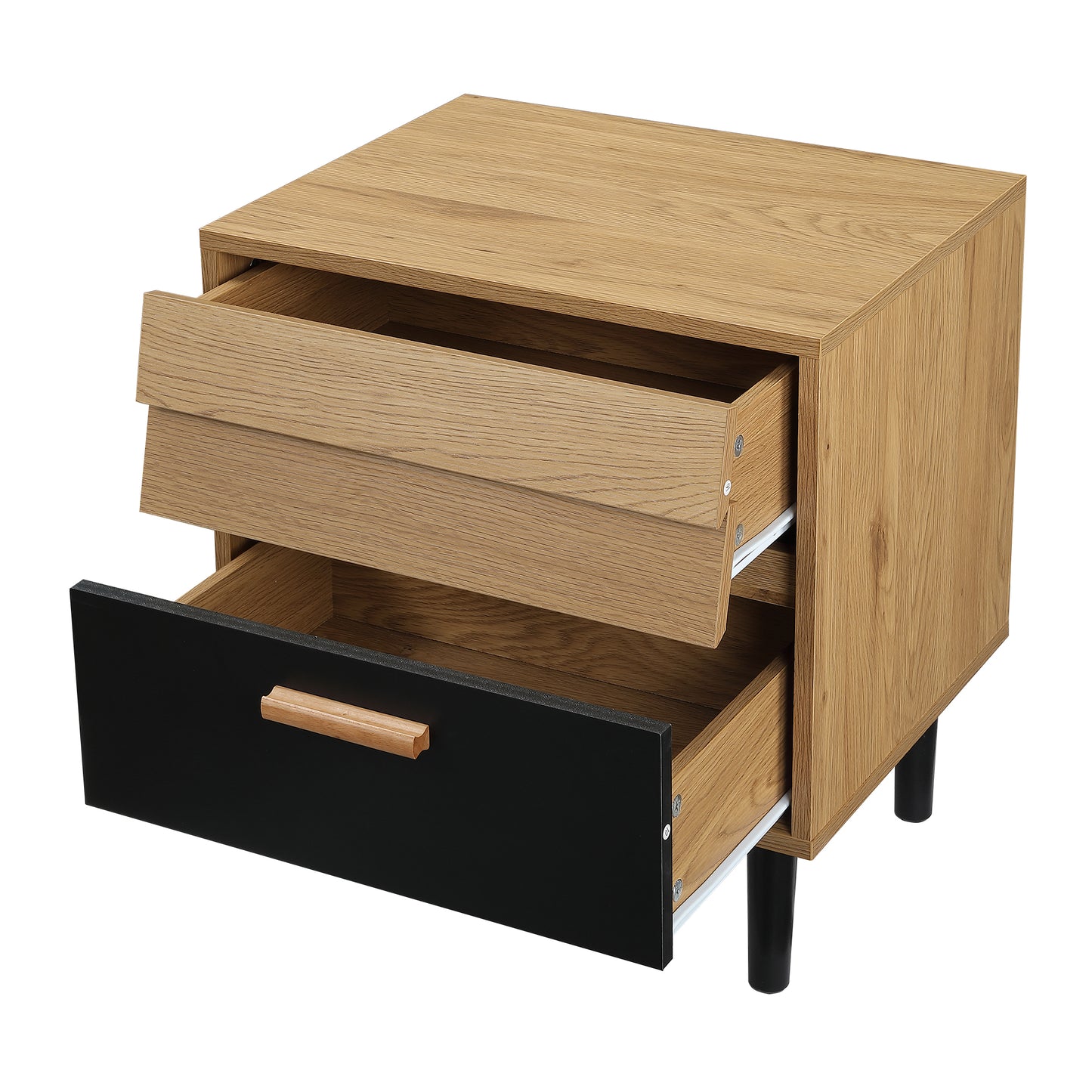 Bedside Table Cabinet Storage Chest with 2 Drawers Nordic Style for Bedroom Living Room Black