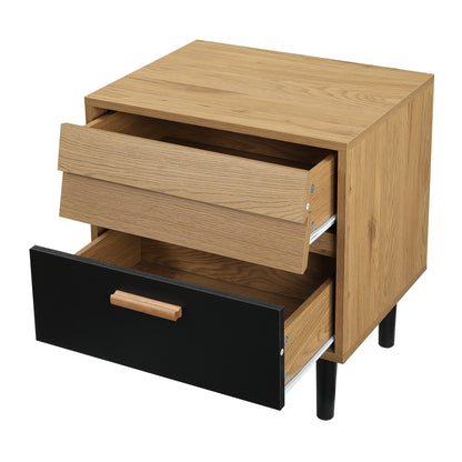 Bedside Table Cabinet Storage Chest with 2 Drawers Nordic Style for Bedroom Living Room Black