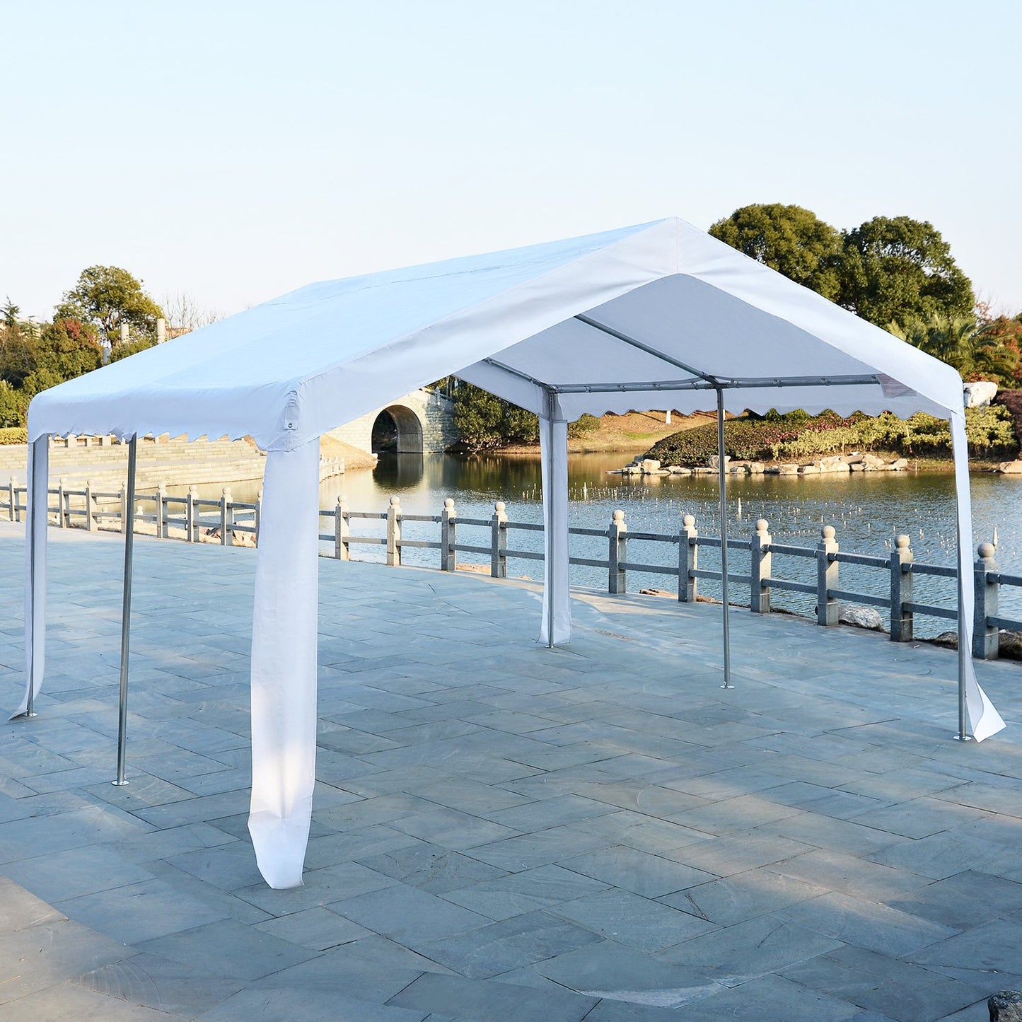 Outsunny 4m x 4 m Party Tents Portable Carport Shelter with Removable Sidewalls & Double Doors, Heavy Duty Party Tent Car Canopy