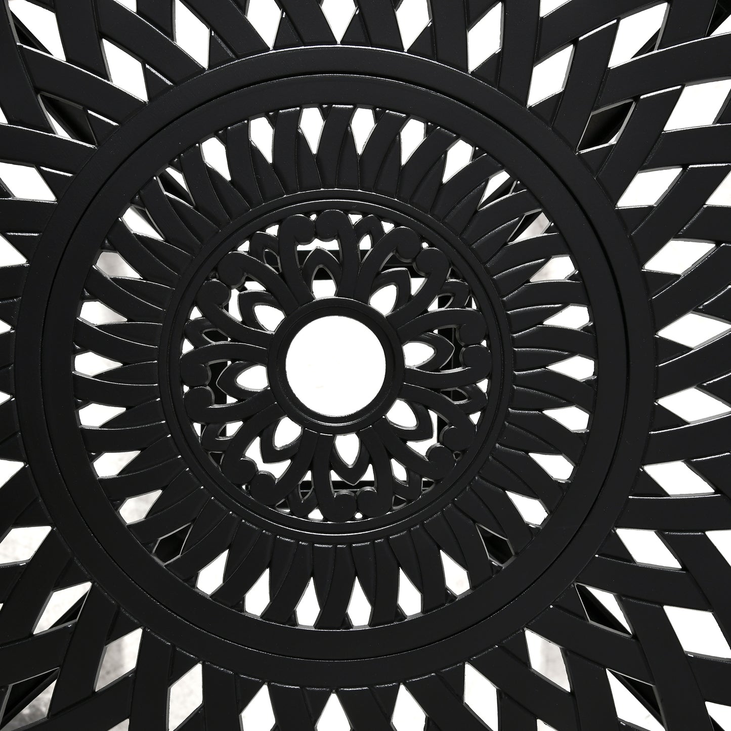 Outsunny 78cm Round Garden Dining Table With Parasol Hole Antique Cast Aluminium Outdoor Table, Black