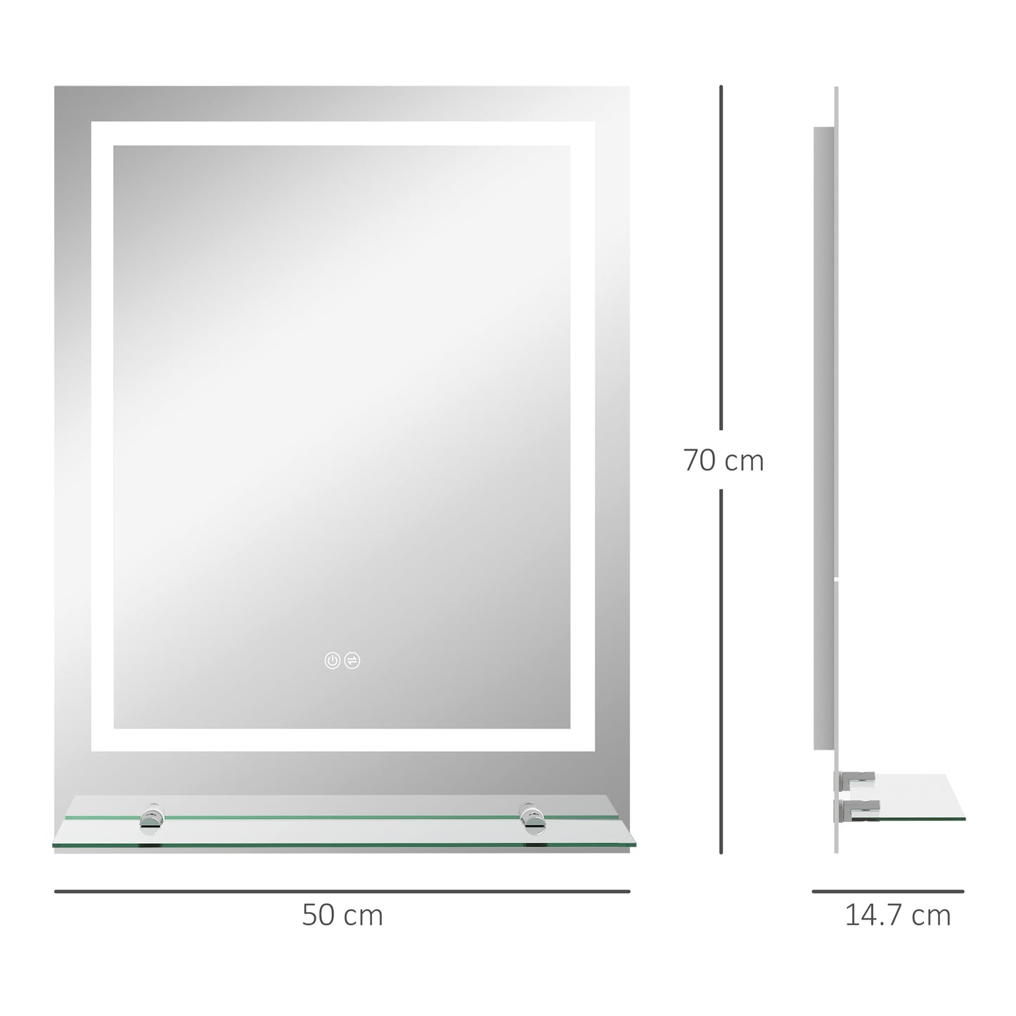 Kleankin LED Bathroom Mirror with Lights and Shelf, Illuminated Makeup Mirror, Vanity Mirror with 3 Colour, Smart Touch, Anti-Fog