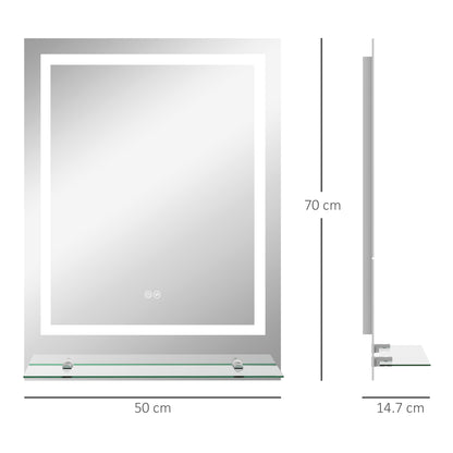 Kleankin LED Bathroom Mirror with Lights and Shelf, Illuminated Makeup Mirror, Vanity Mirror with 3 Colour, Smart Touch, Anti-Fog