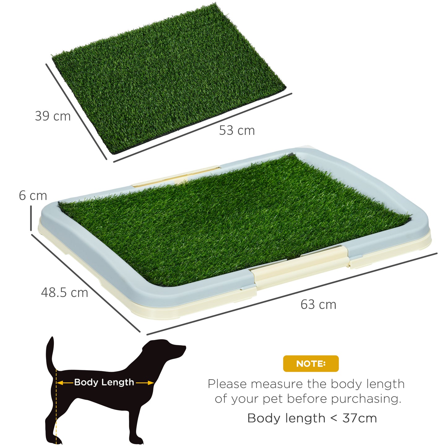Indoor Puppy Training Toilet | Large | 3-Layer Design | Artificial Grass Pad | Grid Panel & Tray | Anti-Slip Pads | Portable | Suits Dogs Up to 37cm Body Length | 63x48.5x6cm | Green