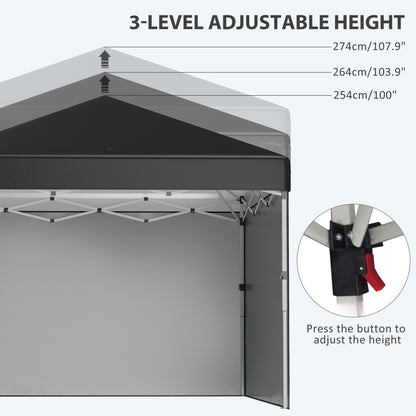 Outsunny 3 x 3 (M) Pop Up Gazebo Event Shelter, Height Adjustable Party Tent with 2 Sidewalls, Weight Bags and Wheeled Bag