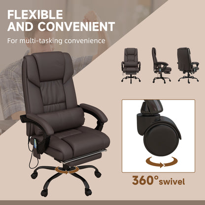 Vinsetto 6-Point PU Leather Massage Office Chair, Reclining Chair Height Adjustable Computer Chair with Footrest, Swivel Wheels, Remote