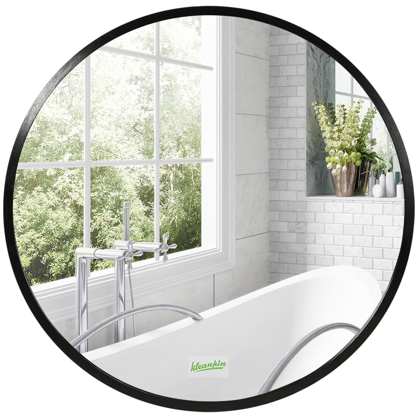 Kleankin Round Bathroom Mirror, Modern Wall-mounted Makeup Mirror with Aluminium Frame for Washroom Living Room, Black, 40x40 cm