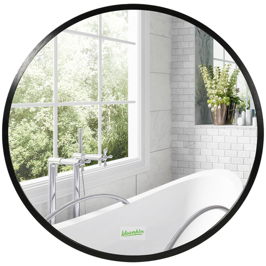 Kleankin Round Bathroom Mirror, Modern Wall-mounted Makeup Mirror with Aluminium Frame for Washroom Living Room, Black, 40x40 cm