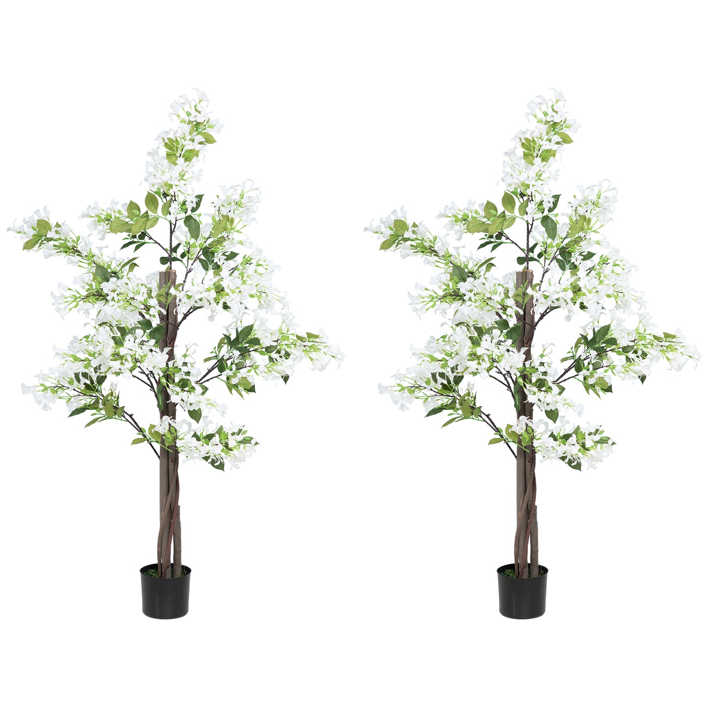 Artificial Plants Honeysuckle Flower in Pot Fake Plants with Curved Boots for Indoor Outdoor 15x15x150cm Set of 2 White