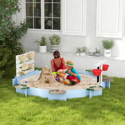 Outsunny Wooden Kids Sandbox with 6 Seats Blue