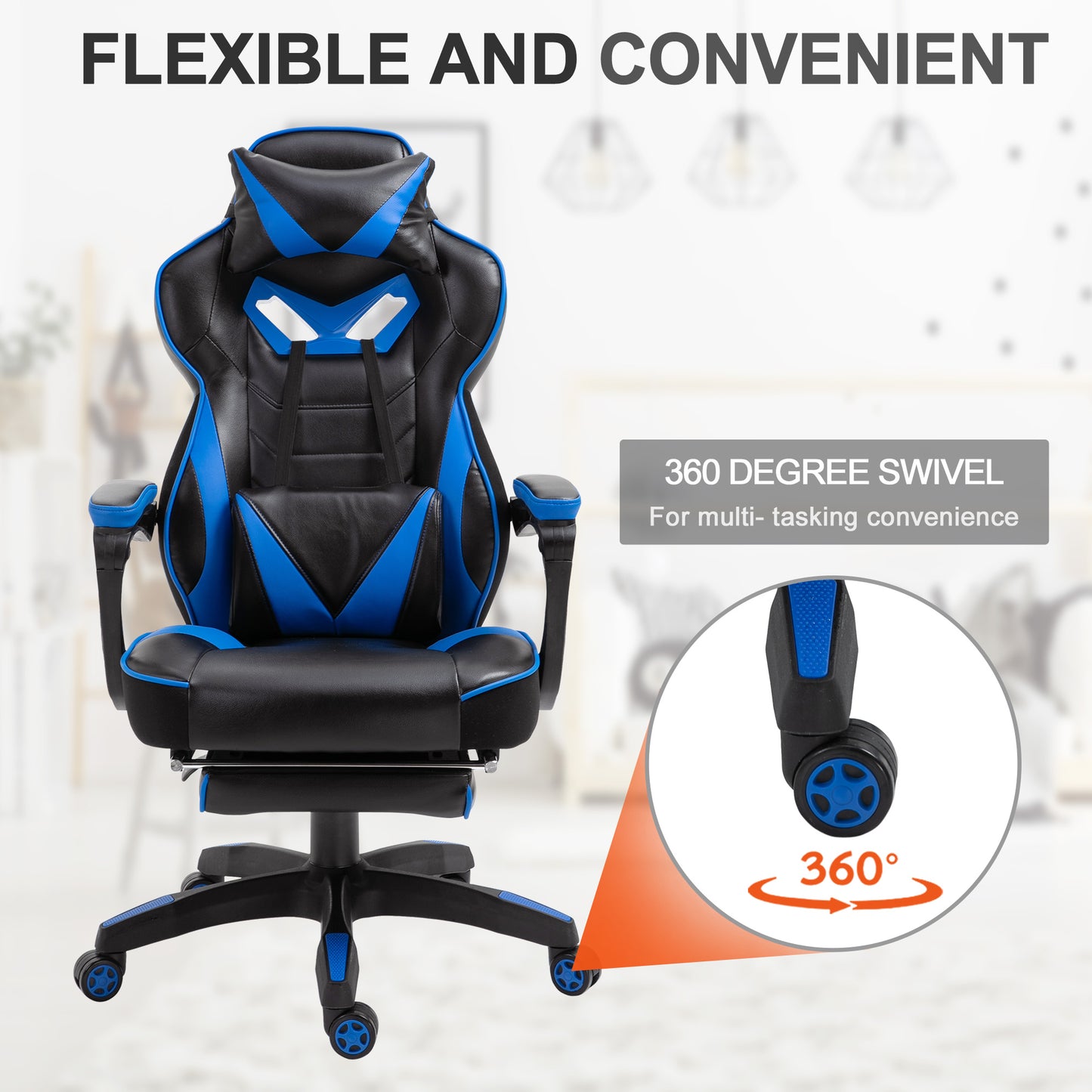 Vinsetto Ergonomic Racing Gaming Chair Office Desk Chair Adjustable Height Recliner with Wheels, Headrest, Lumbar Support, Retractable Footrest