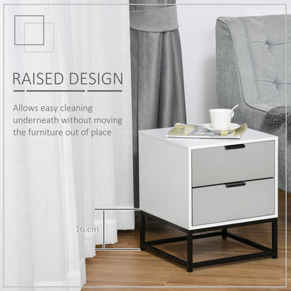 Bedside Cabinet with 2 Drawer Storage Unit, Unique Shape Bedroom Table Nightstand with Metal Base
