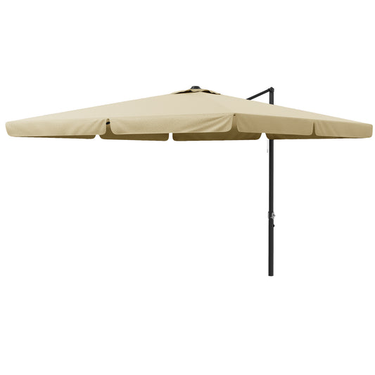 Outsunny 3(m) Cantilever Roma Parasol, Hanging Garden Parasol, Aluminium Square Patio Umbrella with Crank Handle and Tilt, Outdoor Patio Sun Shade with Vented Top, 8 Ribs, Cross Base, Khaki