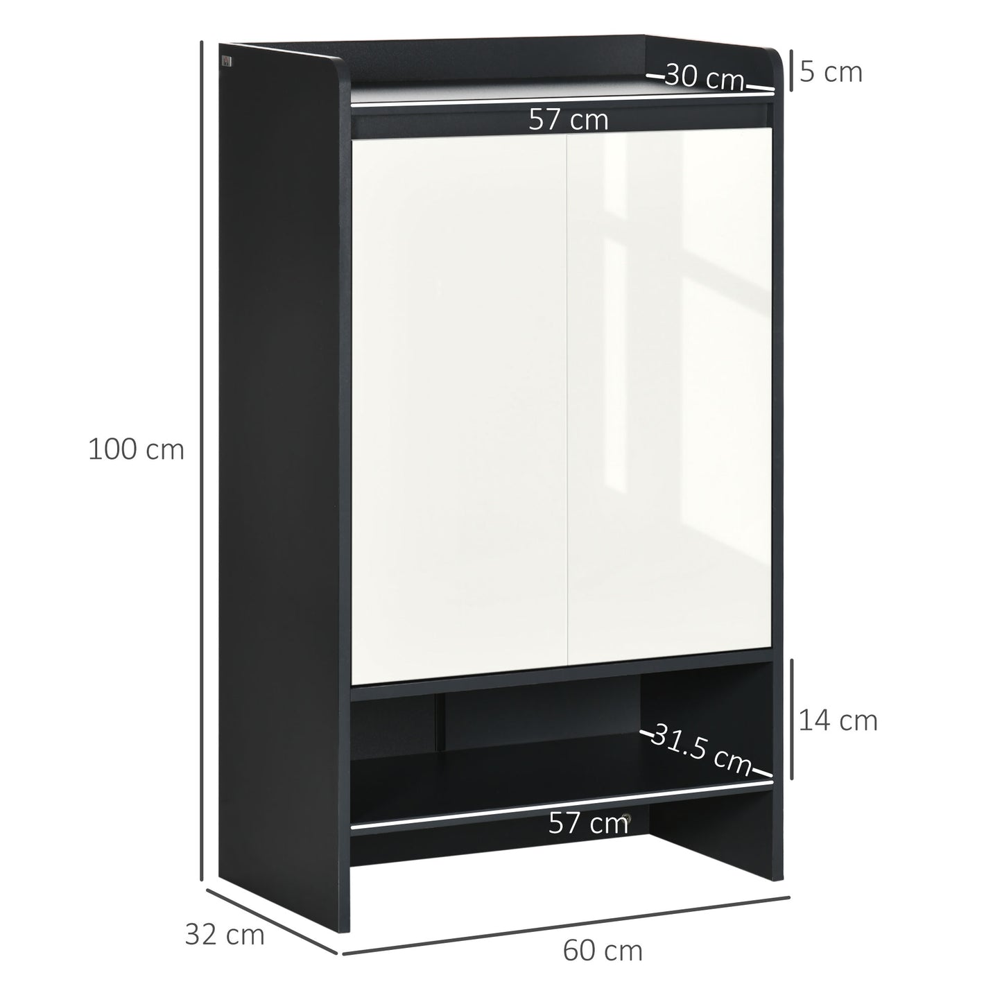 Modern Shoe Cabinet with High Gloss White Doors and Open Shelves, Hallway Shoe Cupboard Storage Organizer for 15 Pairs of Shoes, Grey