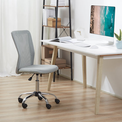 Armless Mesh Office Chair | 360° Swivel | Adjustable Height 46-56cm | Curved Mesh Back | Thick Sponge Seat | 120kg | Compact Space Saving | Grey