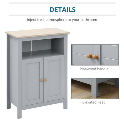 Kleankin Bathroom Floor Storage Cabinet Free Standing Unit with Compartment Adjustable Shelf Double-door Design, Free Standing Organizer, Grey