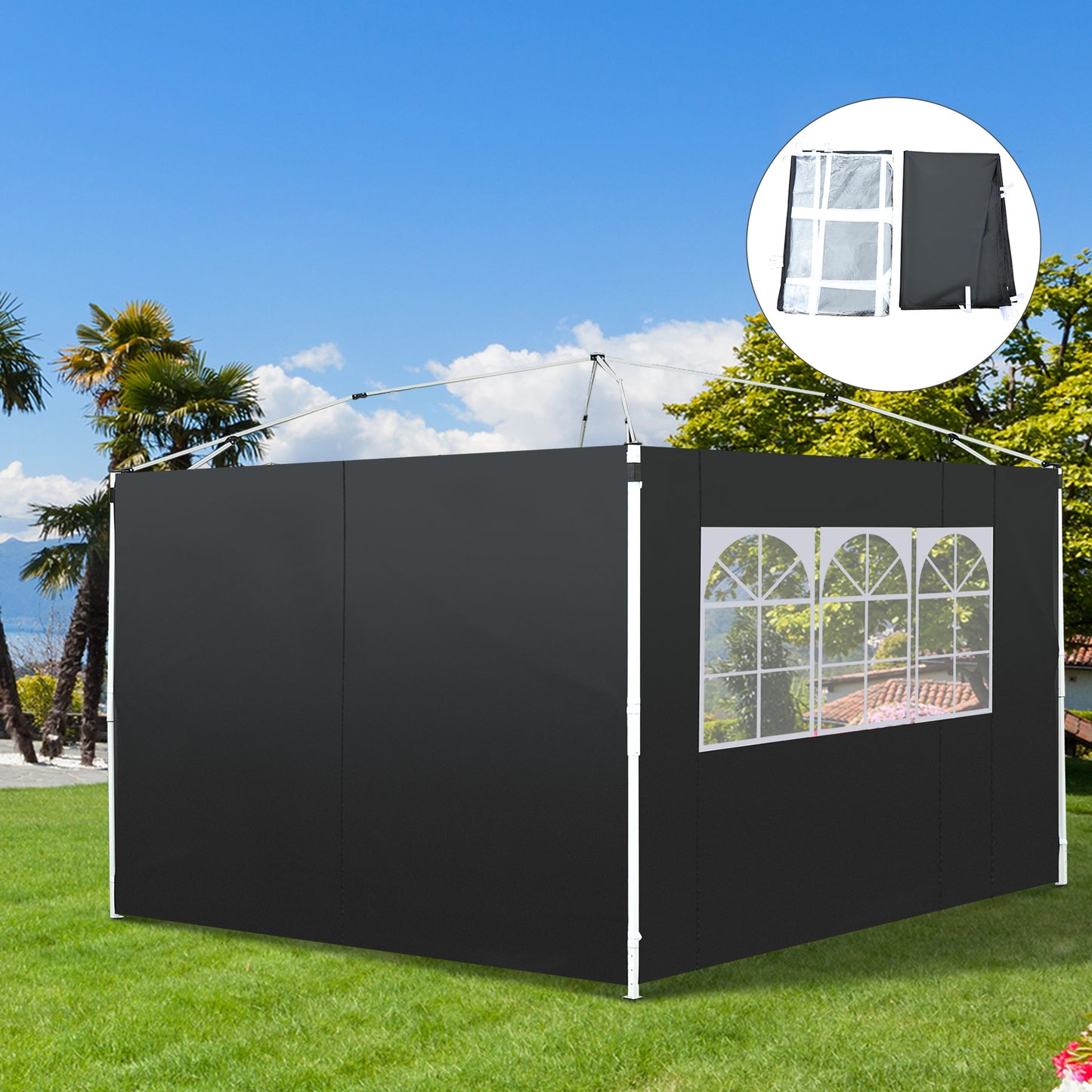 Outsunny 3m Gazebo Exchangeable Side Panels Wall-Black