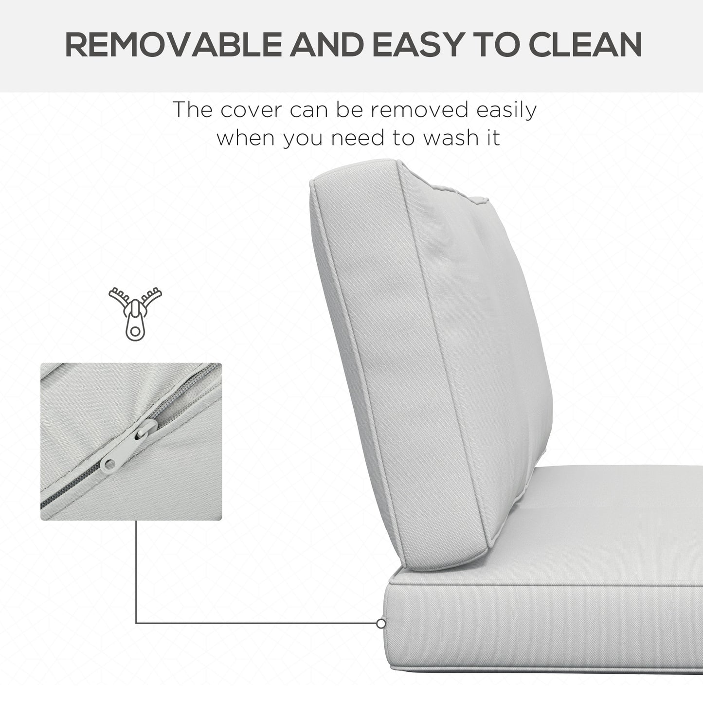 Outsunny 3-Piece Back and Seat Cushion Pillows Replacement, Patio Chair Cushions Set for Indoor Outdoor, Light Grey