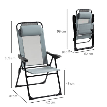 Outsunny Set of 2 Portable Folding Recliner Chair Outdoor Patio Chaise Lounge Chair with Adjustable Backrest, Grey