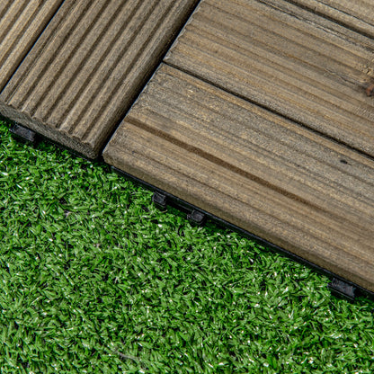 Outsunny 27 Pieces Wooden Interlocking Decking Tiles, Outdoor Flooring Tiles for Patio, Balcony, Terrace, Hot Tub, 30 x 30 cm per Piece, Charcoal Grey