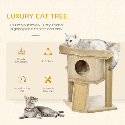 PawHut Cat tree Tower Climbing Activity Centre Kitten Furniture With Jute Scratching Pad Ball Toy Condo Perch Bed Post 40 x 40 x 57cm Coffee