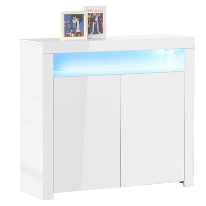 High Gloss LED Cabinet Cupboard Sideboard Buffet Console with RGB Lighting for Entryway, Dining Area, Living Room, White