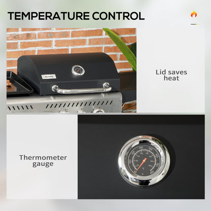 Outsunny 15 kW Gas BBQ Grill and Plancha with Side Burner, Black