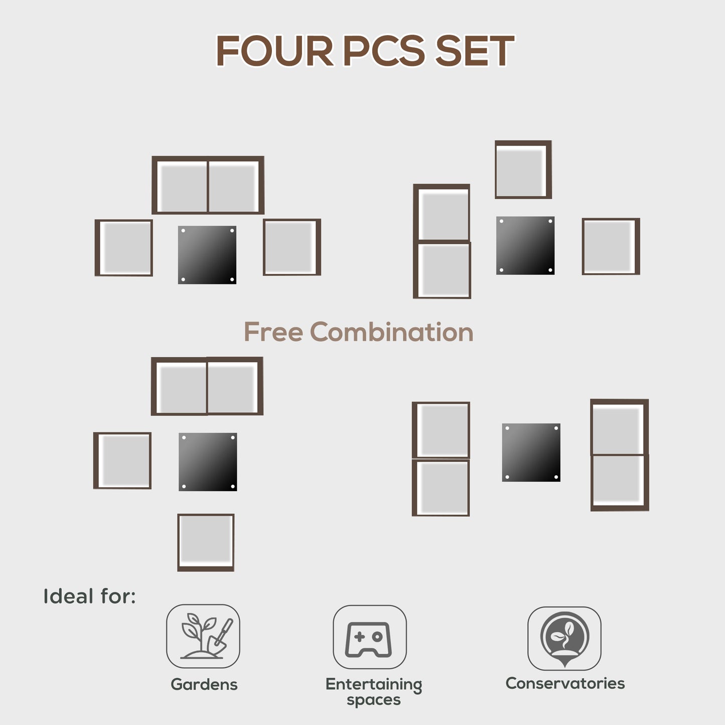 Outsunny Outdoor Garden PP Rattan Style Sofa Set, 4 PCS Patio Coffee Table Set w/ Cushioned 2 Single Chairs & 1 Loveseat Conservatory Furniture, Grey