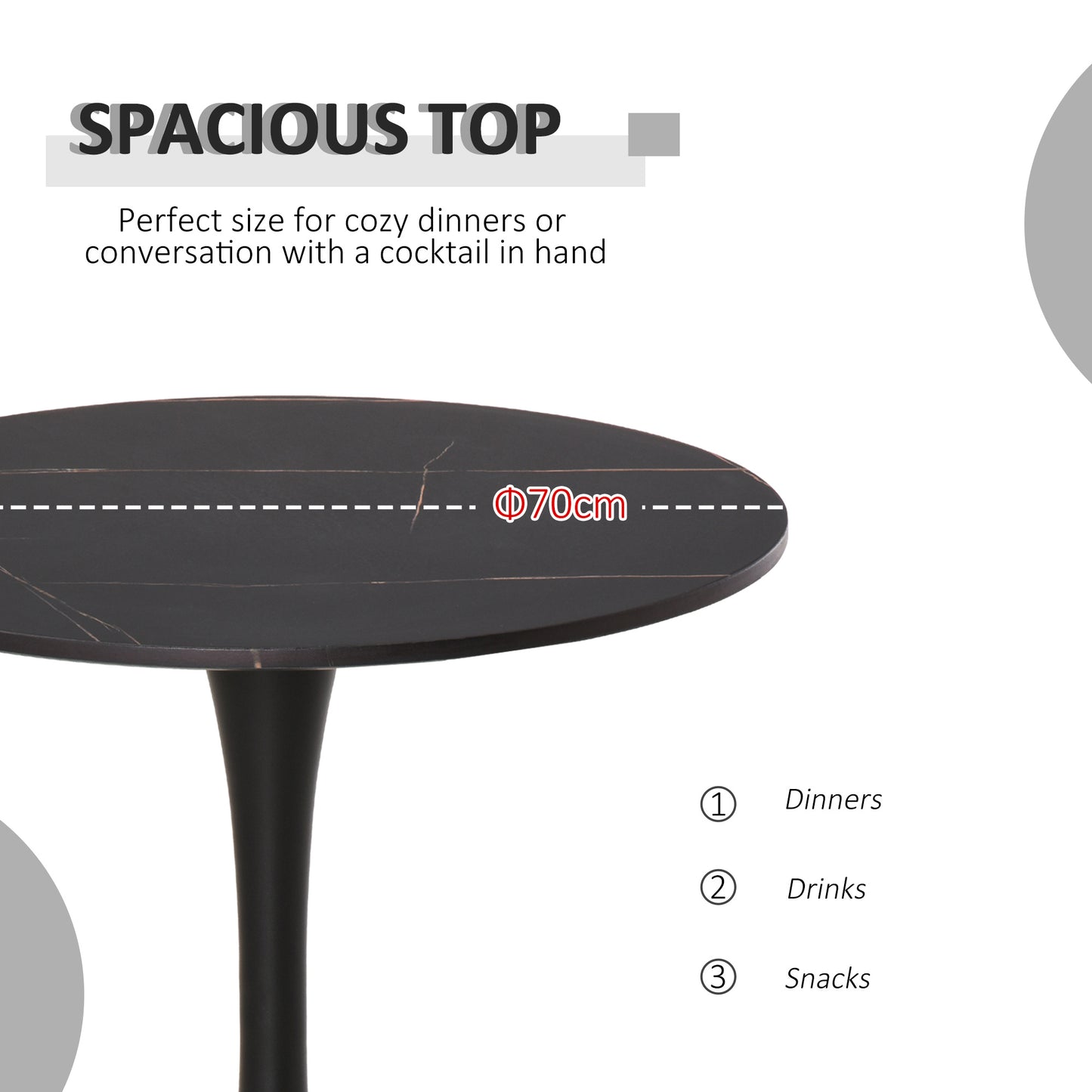 Modern Round Dining Table Leisure Coffee Bistro Table with Metal Base for Kitchen & Dining Room Black