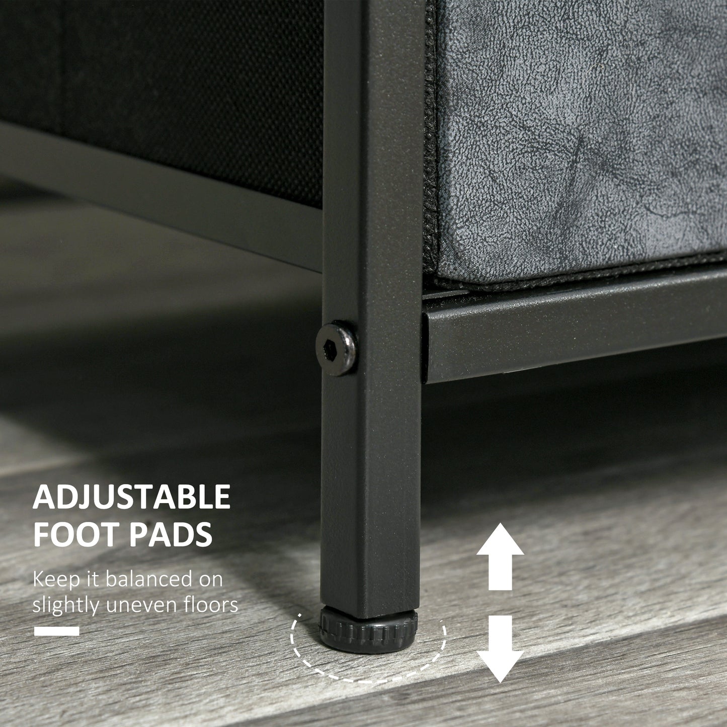 Chest of Drawer Fabric Dresser Storage Cabinet for Bedroom Night Stand with 6 Drawers Steel Frame Handles - Grey and Black