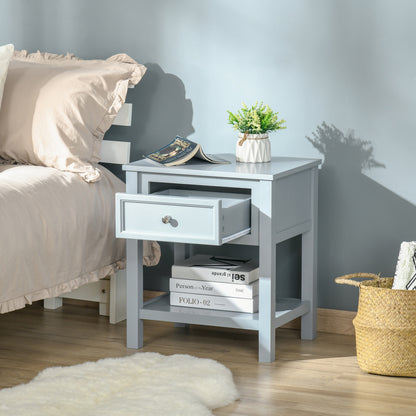 Bedside End Table Nightstand w/ Drawer Open Shelf Table Top Metal Handle Classic Home Stylish Furniture Grey