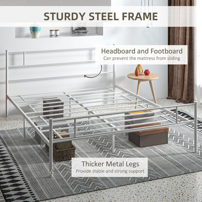 King Bed Frame, Metal Bed Base with Headboard and Footboard, Metal Slat Support and 31cm Underbed Storage Space
