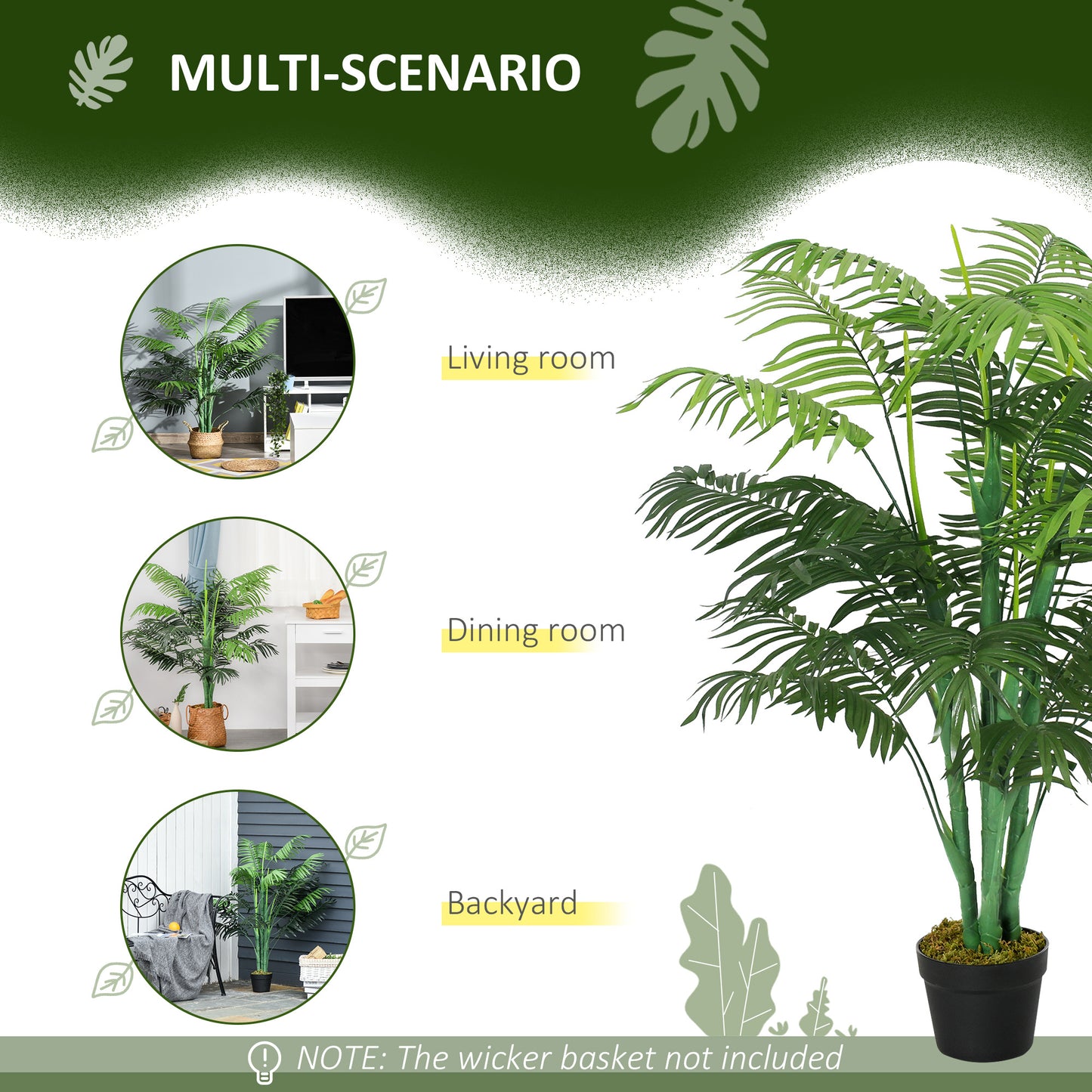 Outsunny 125cm/4FT Artificial Palm Plant Decorative Tree with 18 Leaves Nursery Pot Fake Plastic Indoor Outdoor Home Office Décor, Green