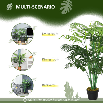 Outsunny 125cm/4FT Artificial Palm Plant Decorative Tree with 18 Leaves Nursery Pot Fake Plastic Indoor Outdoor Home Office Décor, Green