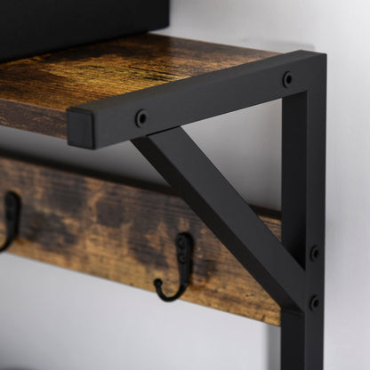 Coat Rack Coat Stand Shoe Storage Bench with 9 Hooks Shelves for Bedroom Living Room Entryway Brown and Black 180cm