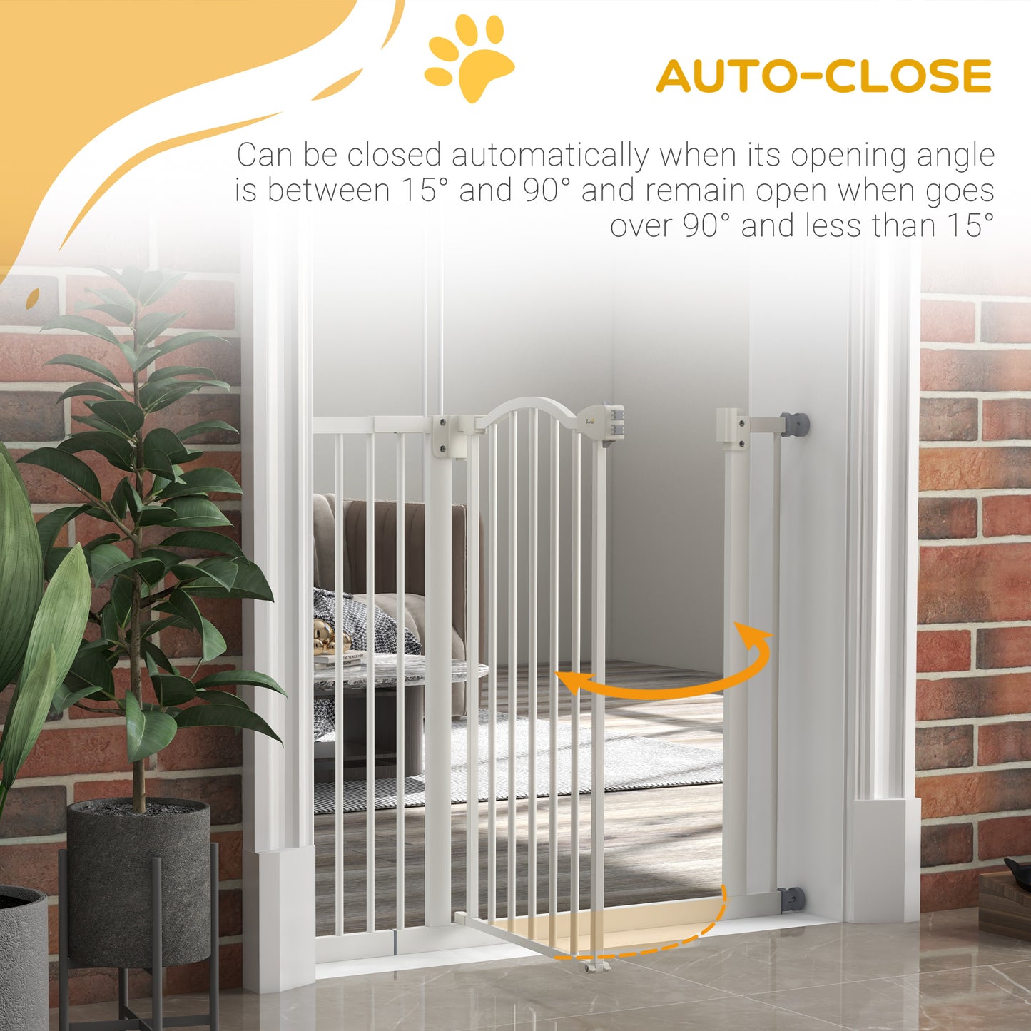 PawHut Metal 74-100cm Adjustable Pet Baby Gate Safety Barrier w/ Auto-Close Door White