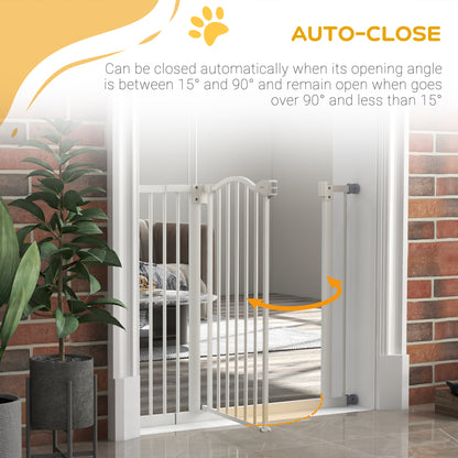 PawHut Metal 74-100cm Adjustable Pet Baby Gate Safety Barrier w/ Auto-Close Door White