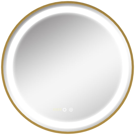 Kleankin Round Illuminated Bathroom Mirrors Dimmable LED Lighted Wall Mount Mirror w/ 3 Colours, Time Display, Memory Function, 60cm