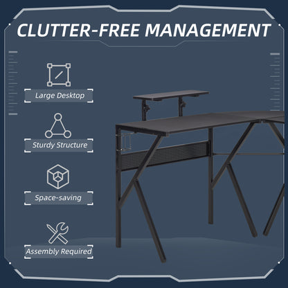 Gaming Desk L-Shaped Corner Computer Table for Home Office PC Workstations with Adjustable Monitor Stand , Black