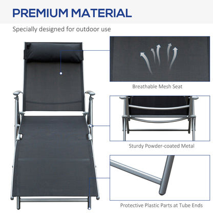 Outsunny Texteline Sun Lounger Recliner Chair Patio Foldable Garden 5 Levels Black