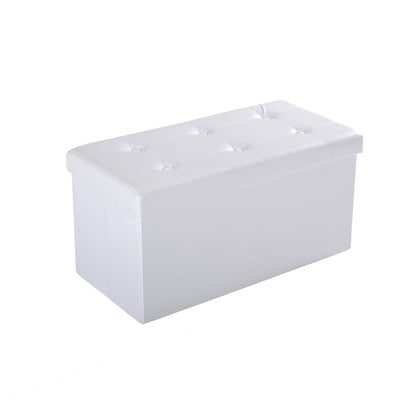 Folding Faux Leather Storage Cube Ottoman Bench Seat PU Rectangular Footrest Stool Box (Cream White)