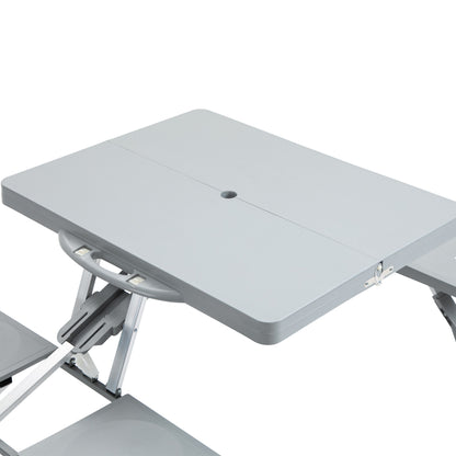 Outsunny Portable Foldable Camping Picnic Table with Seats Chairs and Umbrella Hole, 4-Kids Fold Up Travel Picnic Table, Grey